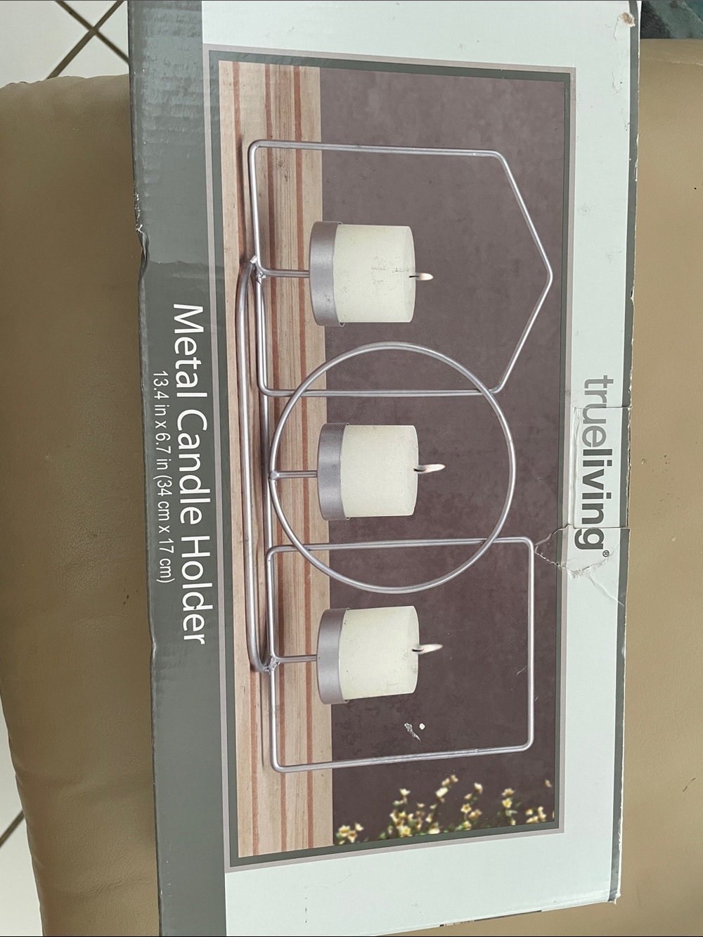 TrueLiving Metal Candle Holder in Silver tone New in box.